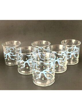 6 Vintage Libbey Blue Ribbon Retro Juice Glasses Drinking Glass
